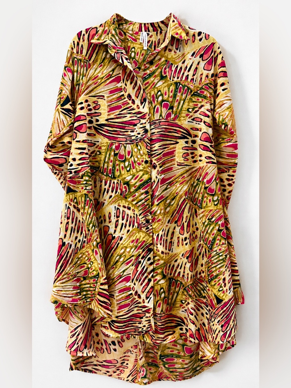 NWT Live 4 Truth Butterfly Wing Print Hi-Low Shirt Dress S Pink Gold